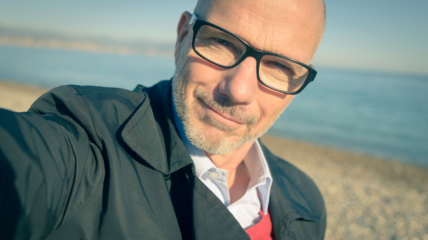 Mature Business Man Selfie at Beach